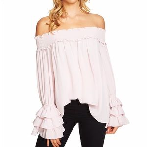 CeCe Off Shoulder Top with Ruffle Sleeves